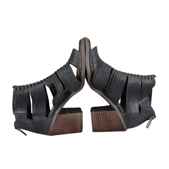 Lucky Brand Shoes Womens 7 Sandal Bootie Block Heel Open Toe Leather Zip Black - Picture 9 of 12